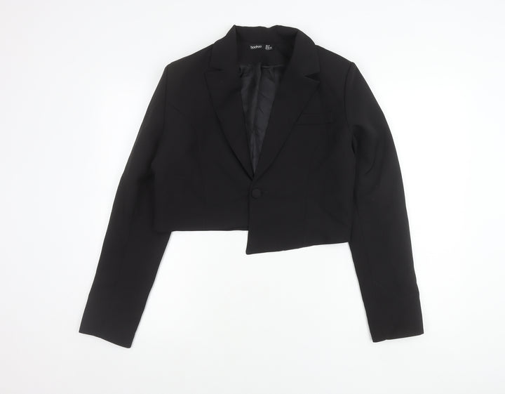 Boohoo Women's Black Cropped Suit Jacket UK 10 Notch Lapel