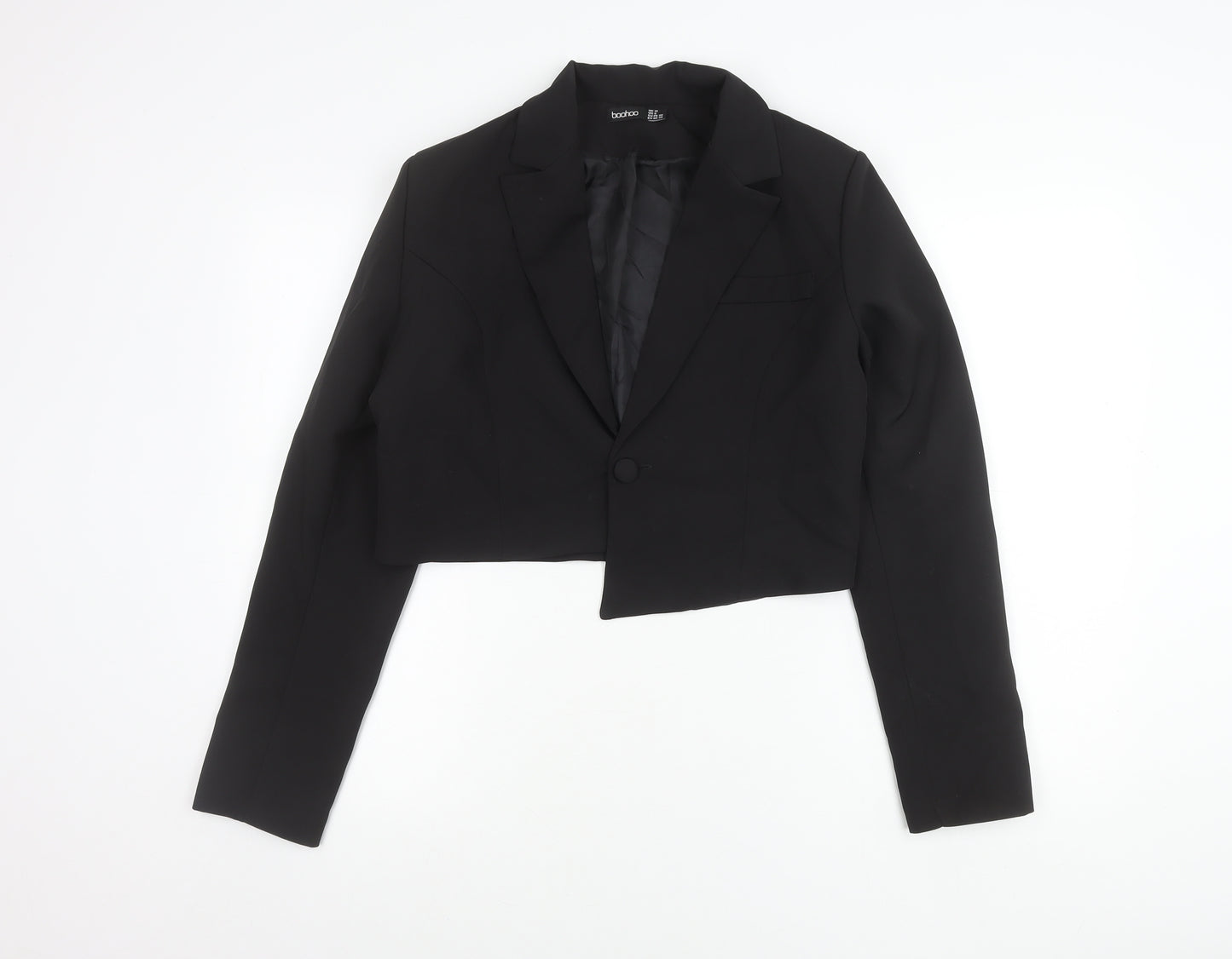 Boohoo Women's Black Cropped Suit Jacket UK 10 Notch Lapel