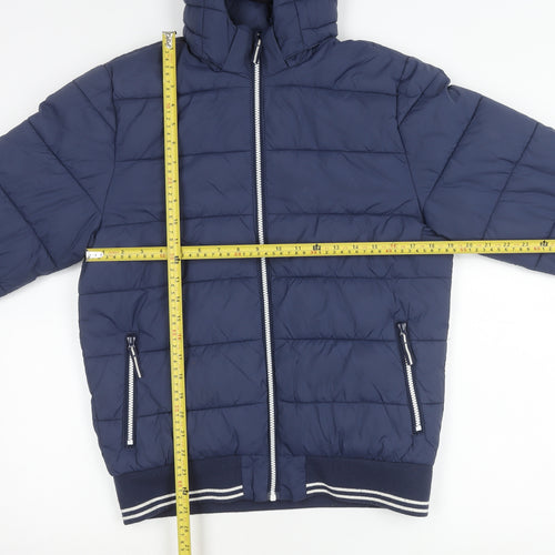 H&M Boys Blue Hooded Puffer Jacket 14 Years Quilted Winter Coat