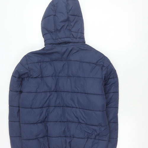 H&M Boys Blue Hooded Puffer Jacket 14 Years Quilted Winter Coat