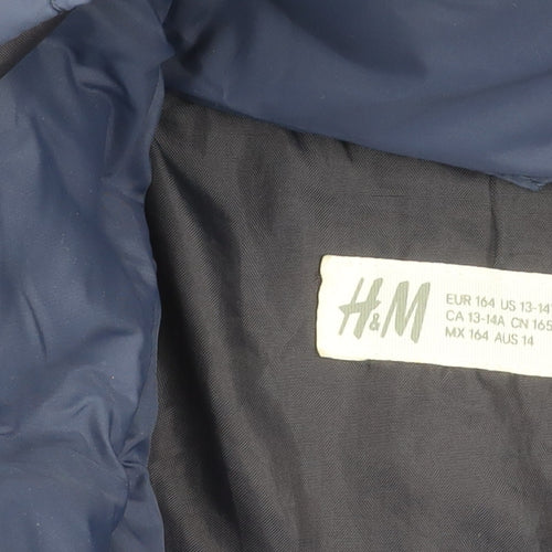 H&M Boys Blue Hooded Puffer Jacket 14 Years Quilted Winter Coat