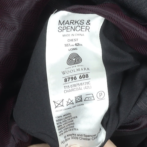 Marks and Spencer Men's Grey 42L Wool Pinstripe Suit Jacket