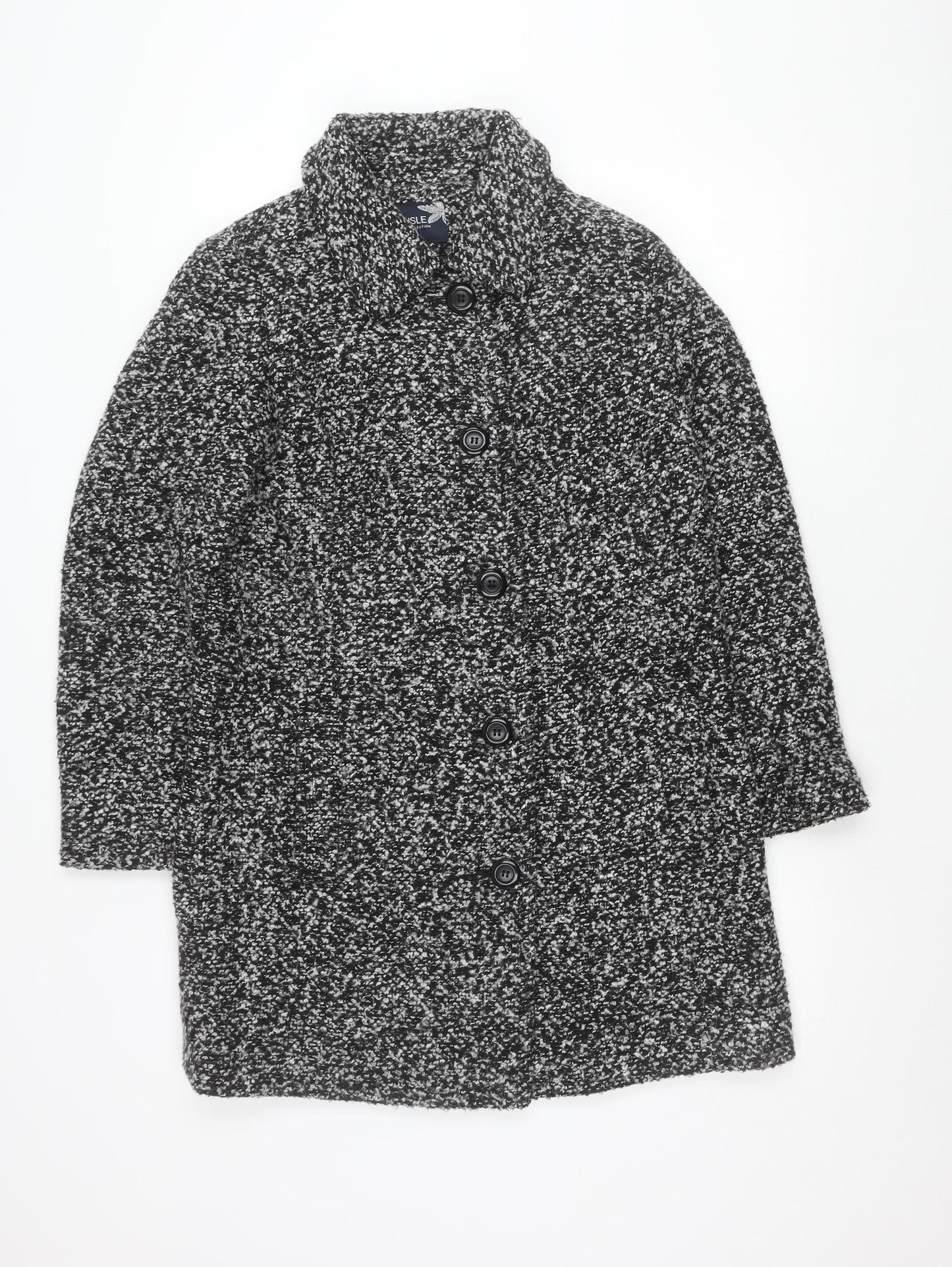 ISLE Collection Womens Black Wool Blend Mid-Length Coat Size 10