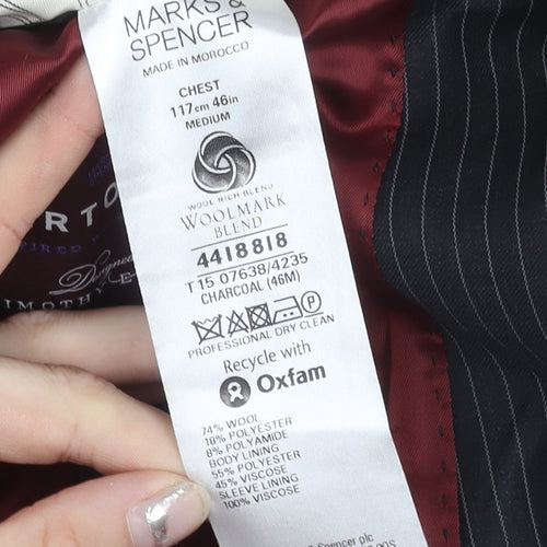 Marks and Spencer Men’s Grey Pinstripe Wool Blend Suit Jacket 46in