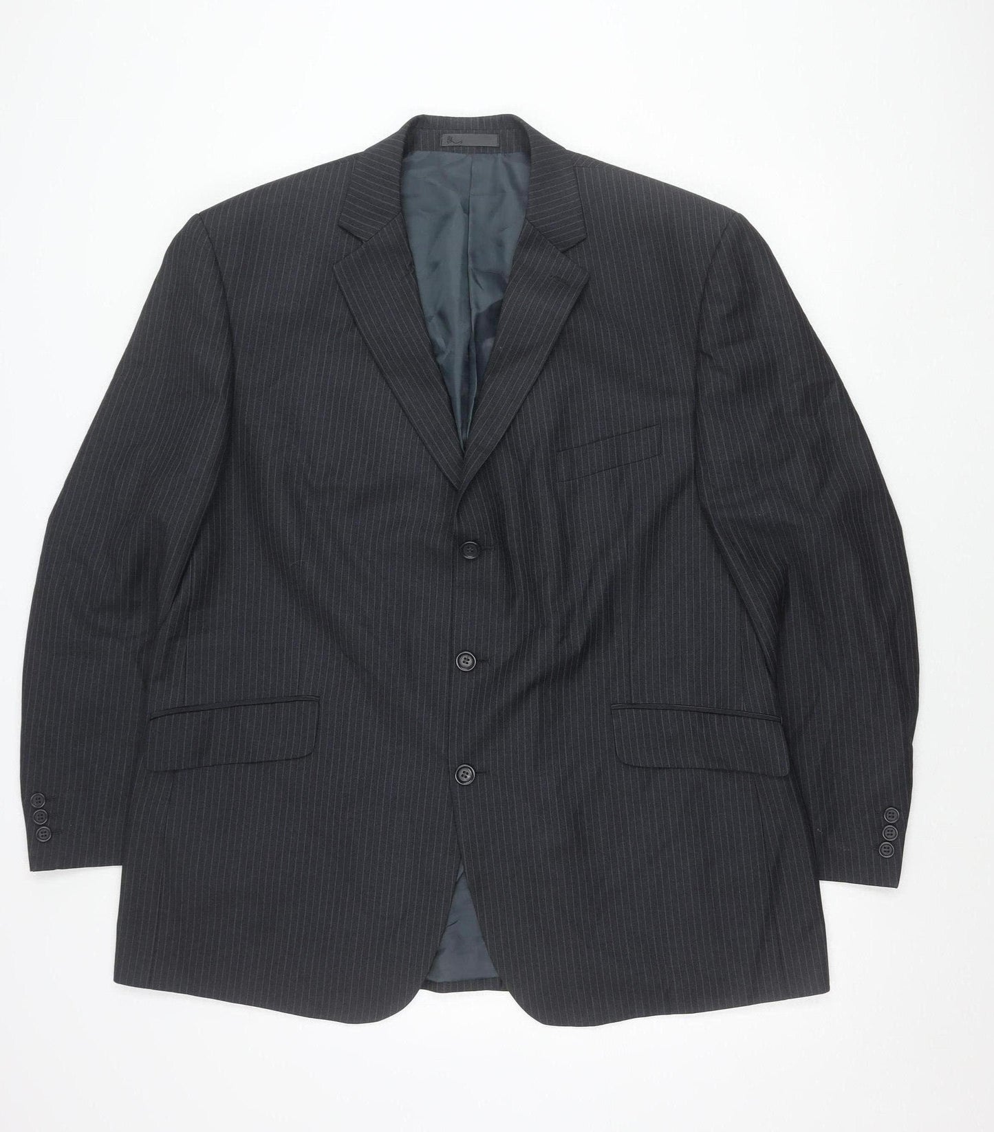 BHS Men’s Grey Pinstripe Blazer Jacket 48 Chest Regular Fit