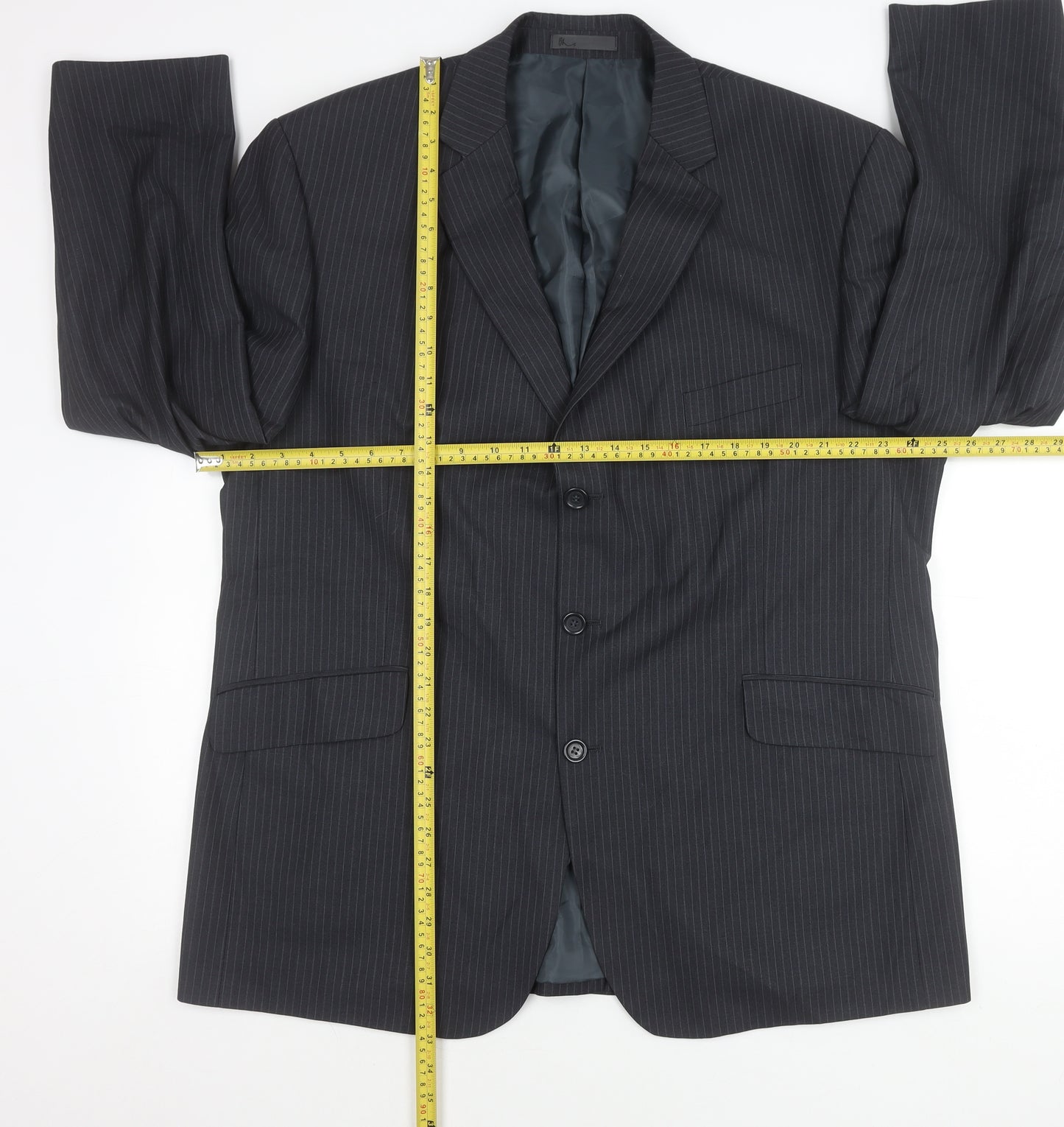 BHS Men’s Grey Pinstripe Blazer Jacket 48 Chest Regular Fit