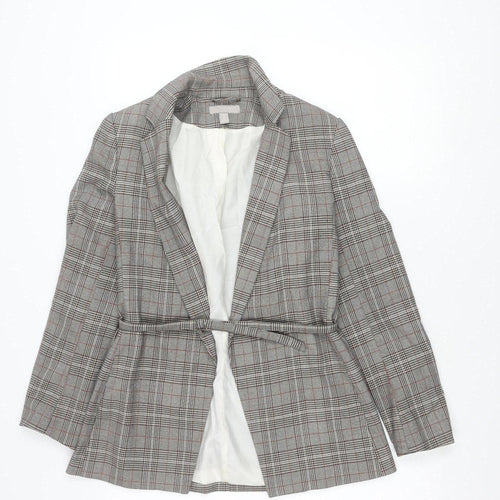 H&M Women’s Grey Check Belted Blazer UK 8 Work Casual Jacket
