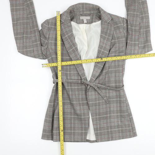 H&M Women’s Grey Check Belted Blazer UK 8 Work Casual Jacket