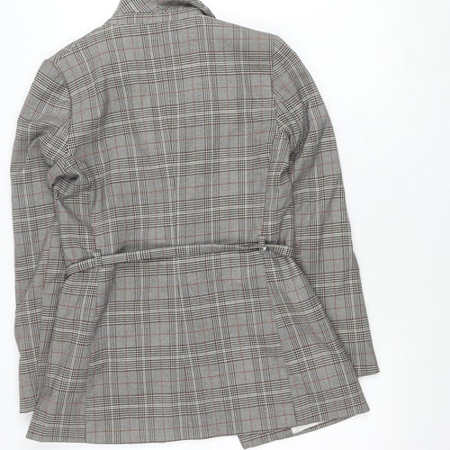H&M Women’s Grey Check Belted Blazer UK 8 Work Casual Jacket