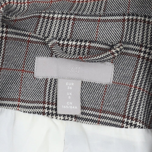 H&M Women’s Grey Check Belted Blazer UK 8 Work Casual Jacket