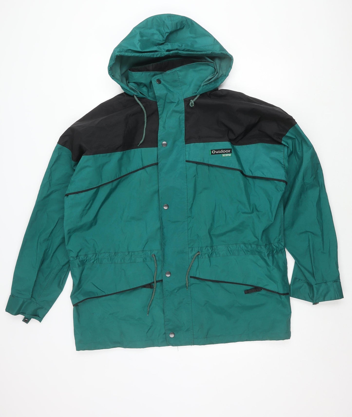 Outdoor Scene Mens Green Rain Coat Jacket M Hooded PVC Waterproof