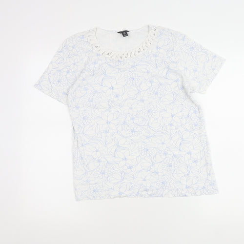 Spirit Womens Ivory Floral Crochet Neck T-Shirt UK 10 Cotton