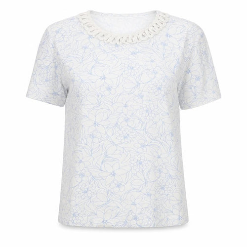 Spirit Womens Ivory Floral Crochet Neck T-Shirt UK 10 Cotton