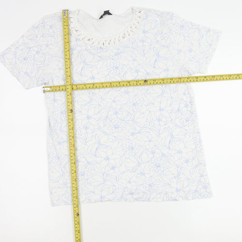 Spirit Womens Ivory Floral Crochet Neck T-Shirt UK 10 Cotton