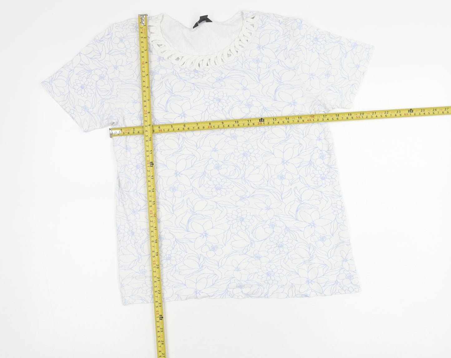 Spirit Womens Ivory Floral Crochet Neck T-Shirt UK 10 Cotton
