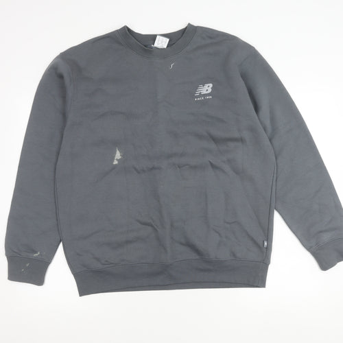 New Balance Mens Grey Sweatshirt M Crew Neck Pullover Logo Sportswear