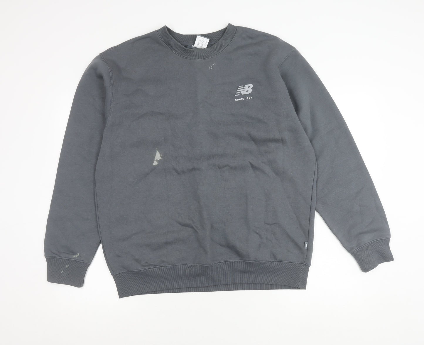 New Balance Mens Grey Sweatshirt M Crew Neck Pullover Logo Sportswear