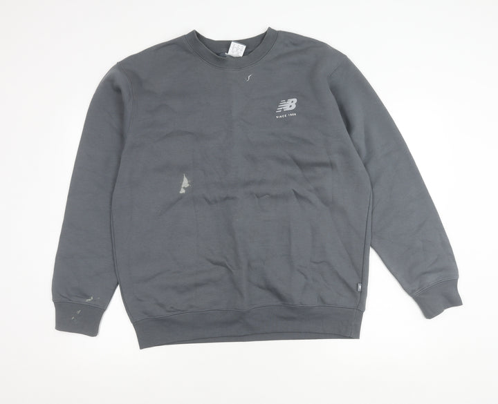New Balance Mens Grey Sweatshirt M Crew Neck Pullover Logo Sportswear