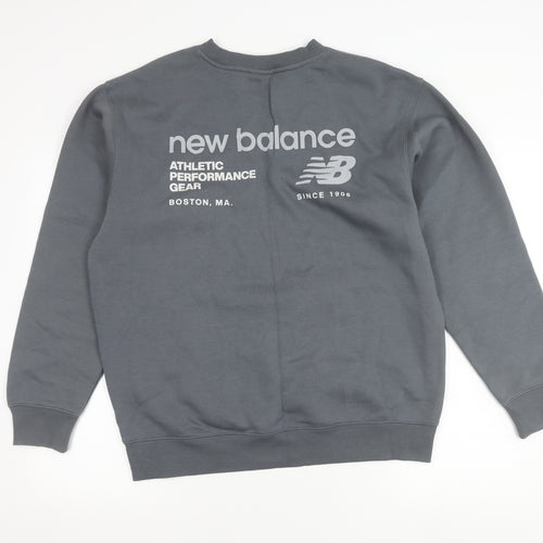 New Balance Mens Grey Sweatshirt M Crew Neck Pullover Logo Sportswear