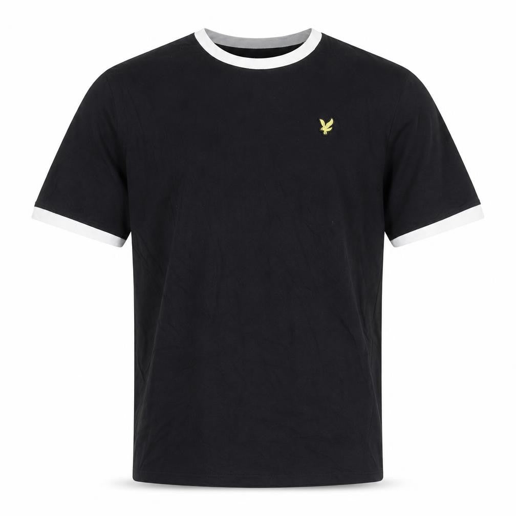 Front view of Lyle & Scott Men's Black Crew Neck Logo T-Shirt, size M
