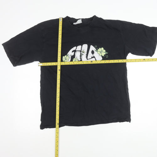 FILA Womens Black Floral Logo T-Shirt Size M Short Sleeve Cotton