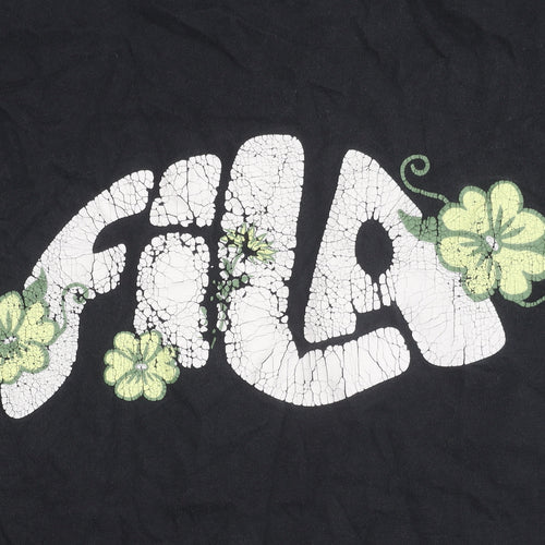 FILA Womens Black Floral Logo T-Shirt Size M Short Sleeve Cotton