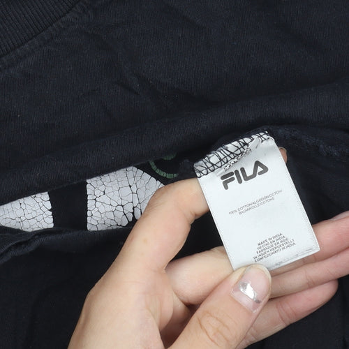FILA Womens Black Floral Logo T-Shirt Size M Short Sleeve Cotton