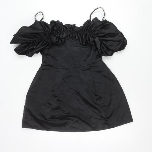 PrettyLittleThing Women’s Black Size 12 Off Shoulder Puff Sleeve Dress