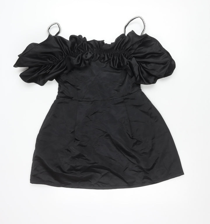 PrettyLittleThing Women’s Black Size 12 Off Shoulder Puff Sleeve Dress