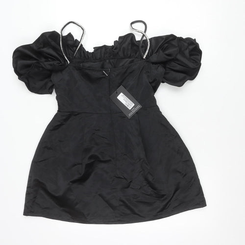 PrettyLittleThing Women’s Black Size 12 Off Shoulder Puff Sleeve Dress
