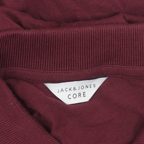 Jack & Jones Men's Red Cotton Polo Shirt Size M Short Sleeve Logo