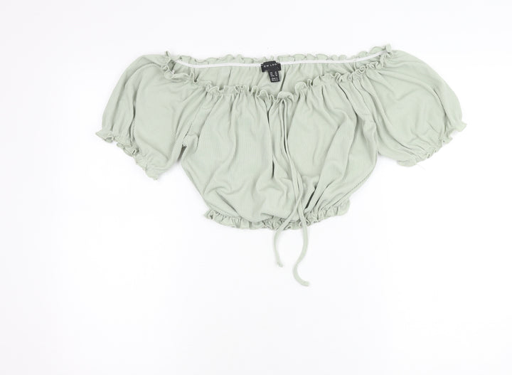 New Look Women's Green Off Shoulder Cropped Blouse Size 14
