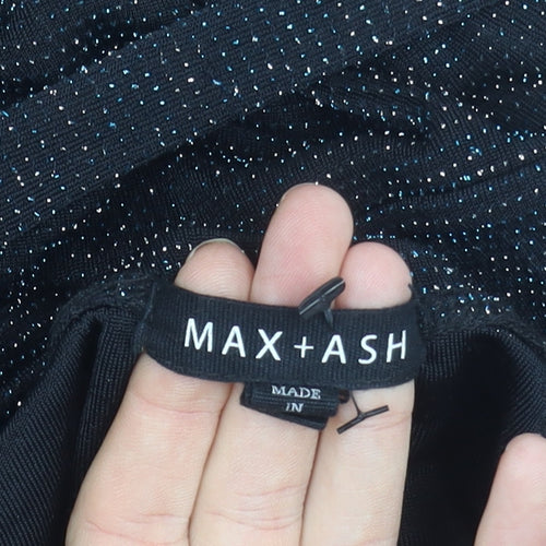 MAX+ASH Women's Black Glitter Puff Sleeve Short Bodycon Dress L