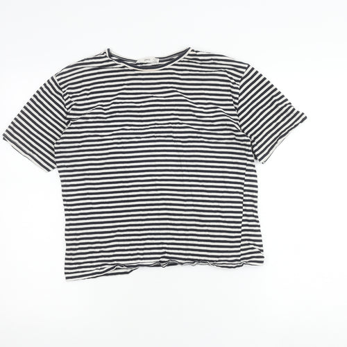 MNG Women’s Black White Striped Short Sleeve Cotton T-Shirt M