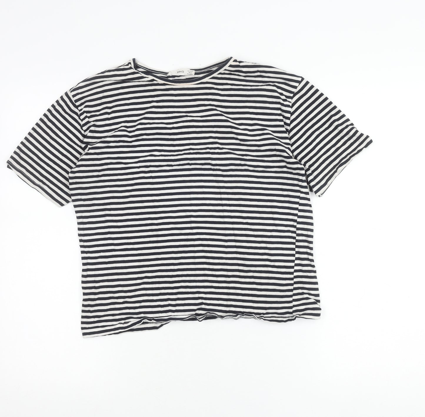 MNG Women’s Black White Striped Short Sleeve Cotton T-Shirt M