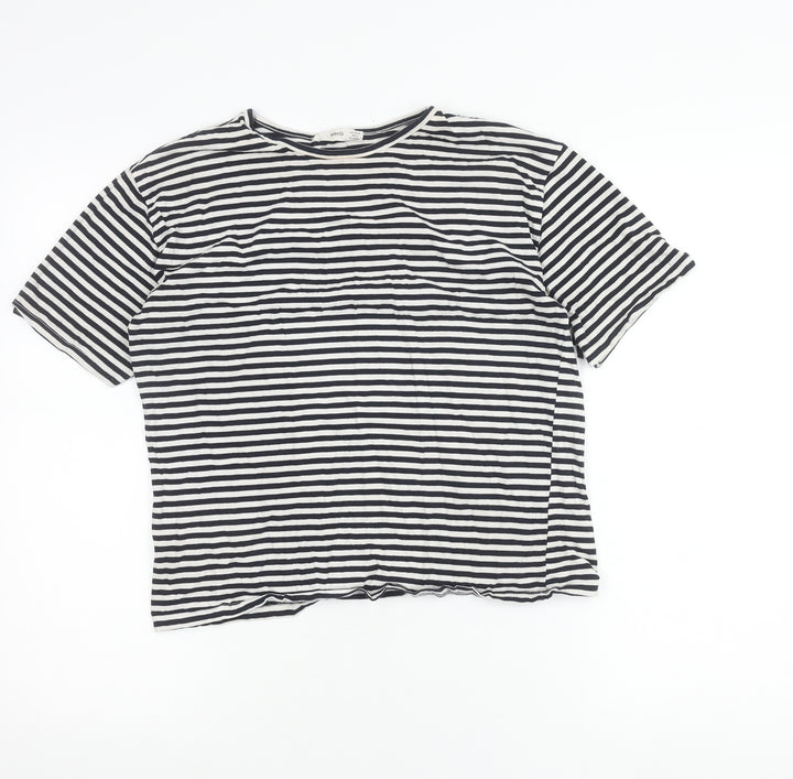 MNG Women’s Black White Striped Short Sleeve Cotton T-Shirt M