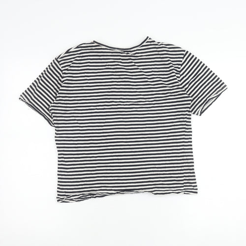 MNG Women’s Black White Striped Short Sleeve Cotton T-Shirt M
