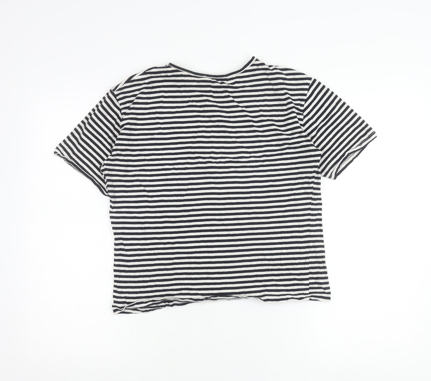 MNG Women’s Black White Striped Short Sleeve Cotton T-Shirt M