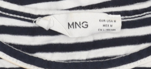 MNG Women’s Black White Striped Short Sleeve Cotton T-Shirt M
