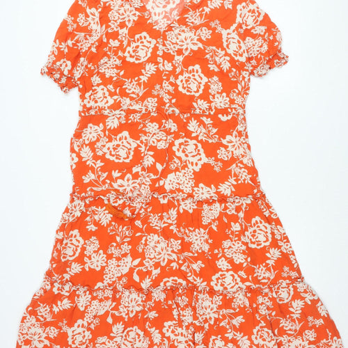 Next Women’s Orange Floral A-Line Dress Size 12 Short Sleeve
