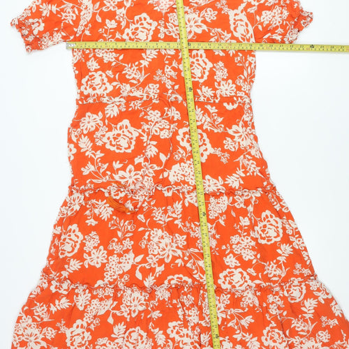 Next Women’s Orange Floral A-Line Dress Size 12 Short Sleeve