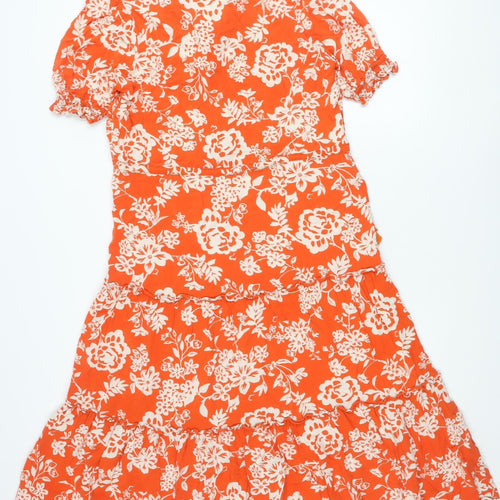 Next Women’s Orange Floral A-Line Dress Size 12 Short Sleeve