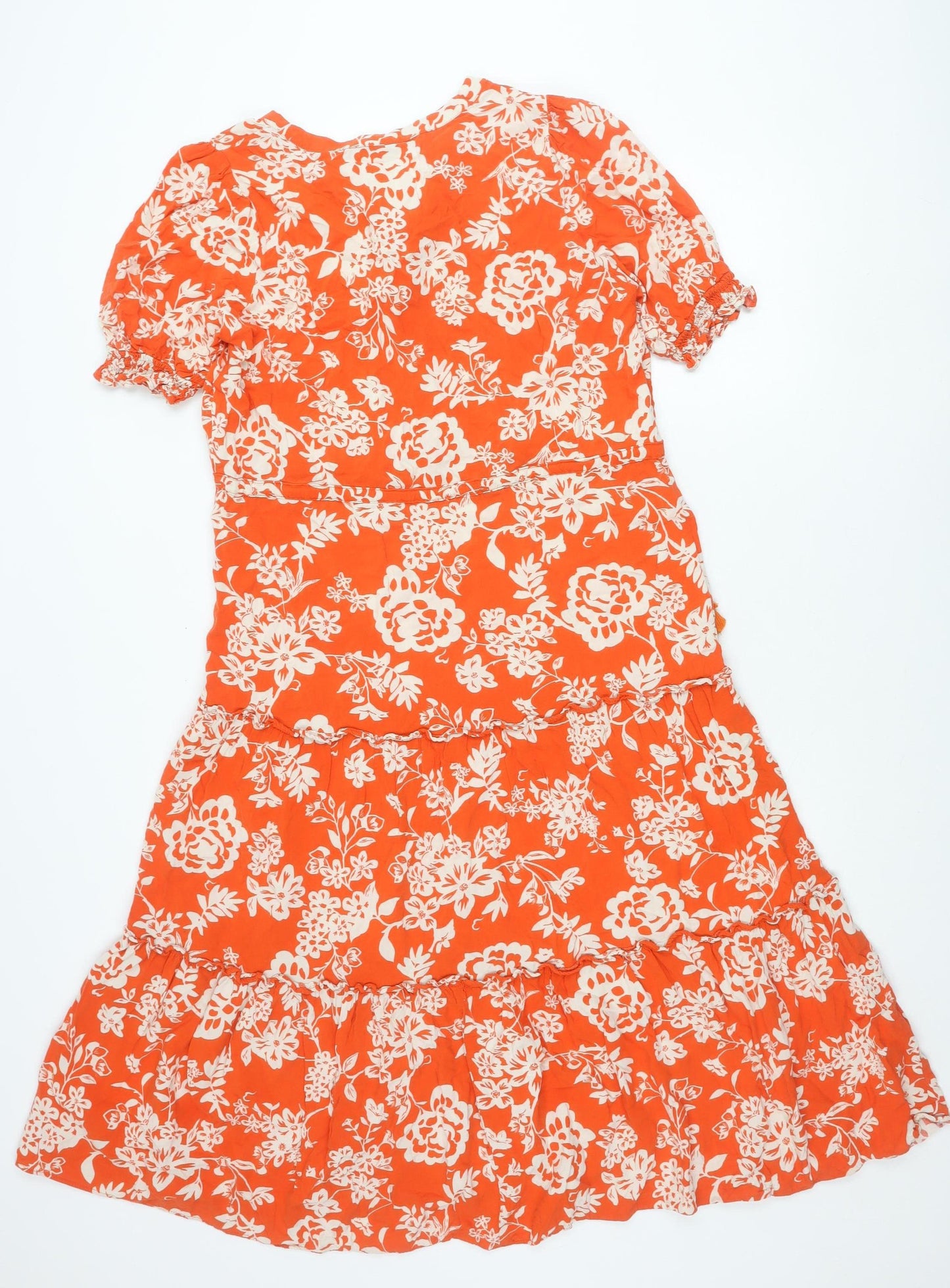 Next Women’s Orange Floral A-Line Dress Size 12 Short Sleeve