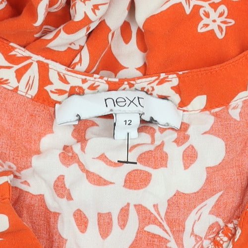 Next Women’s Orange Floral A-Line Dress Size 12 Short Sleeve