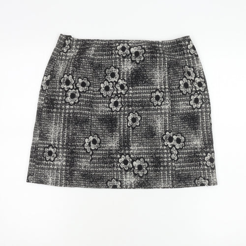 Women's Black Tweed Floral Check Skirt Size 10 Straight Pencil