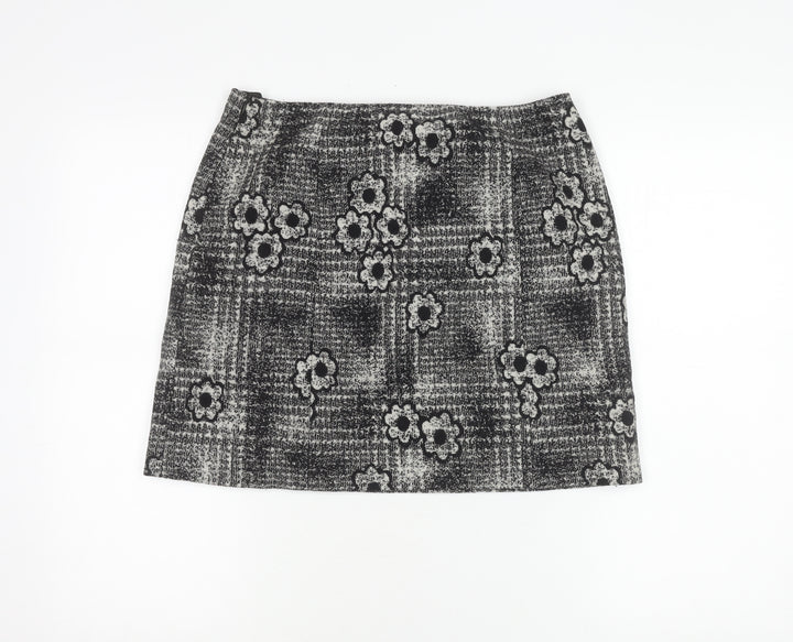 Women's Black Tweed Floral Check Skirt Size 10 Straight Pencil