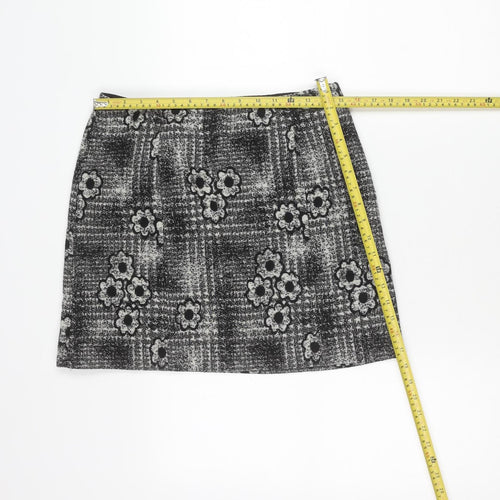 Women's Black Tweed Floral Check Skirt Size 10 Straight Pencil