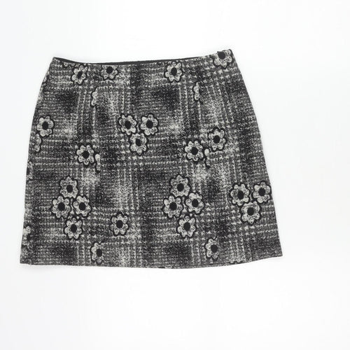 Women's Black Tweed Floral Check Skirt Size 10 Straight Pencil