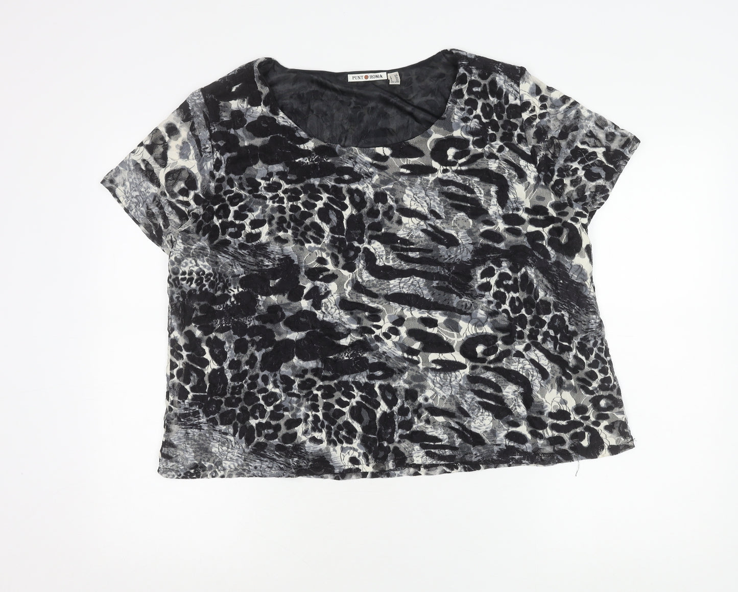 Punt Roma Womens Multicoloured XL Lace Animal Print Short Sleeve T-Shirt