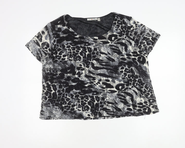 Punt Roma Womens Multicoloured XL Lace Animal Print Short Sleeve T-Shirt